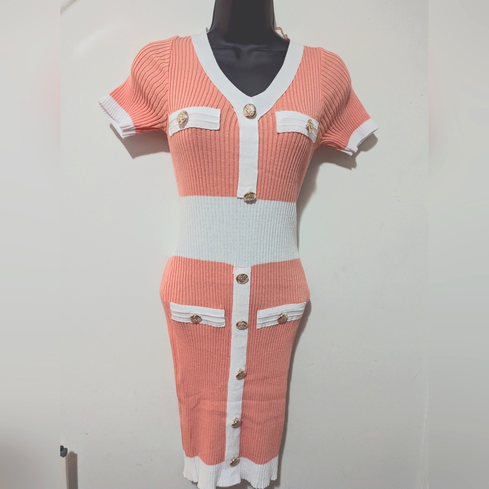 Bodycon Pink & White Dress